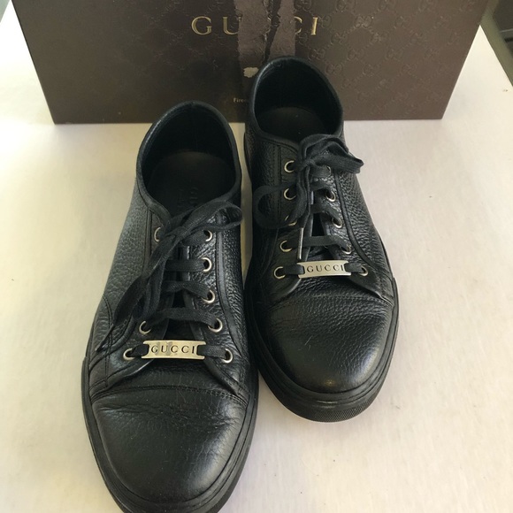 GUCCI Men’s Camelot Black Leather Sneakers 10US - Picture 2 of 11
